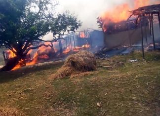 पर्सामा गहुँ खेतको आगोको झिल्का सल्केर घरमा आगलागी