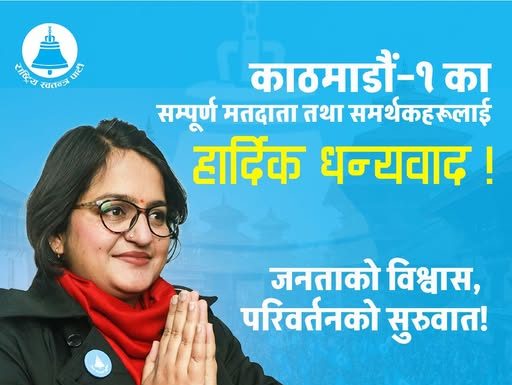 काठमाडौं–१ मा रञ्जु न्यौपाने विजयी, १५ हजार ४५५ मत प्राप्त