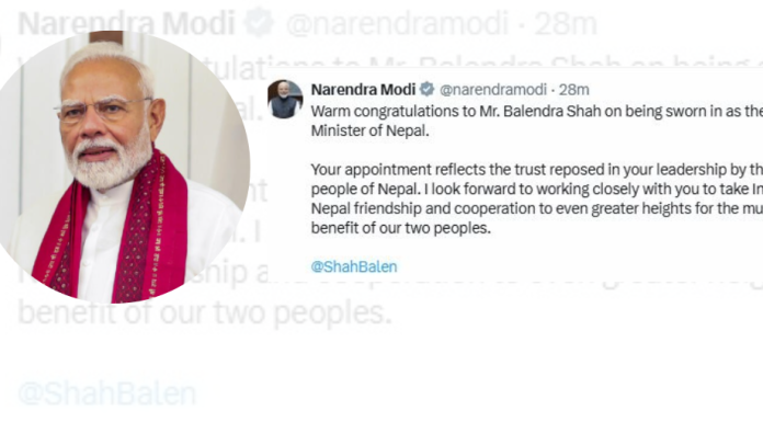 बालेनलाई बधाई दिँदै नरेन्द्र मोदीले भने : नजिकबाट सहकार्य गर्न उत्सुक छु